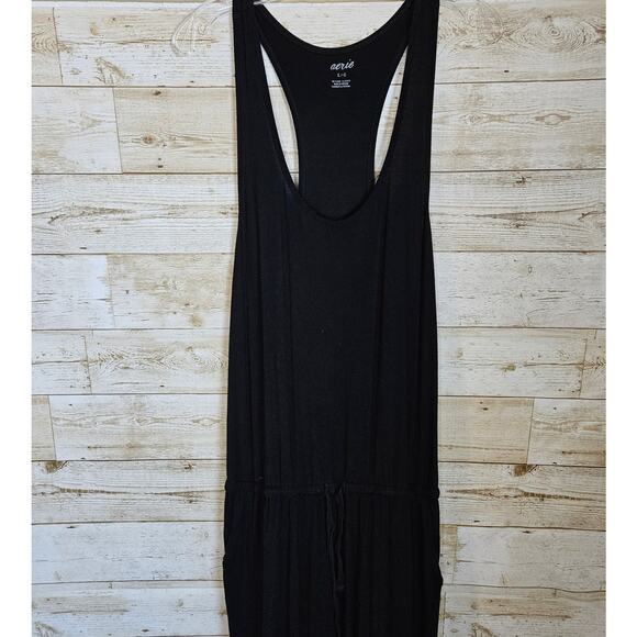 aerie OFFLINE Jumpsuit Drawstring Waist Size Large Black Baggy Racerback Tank - Picture 4 of 8